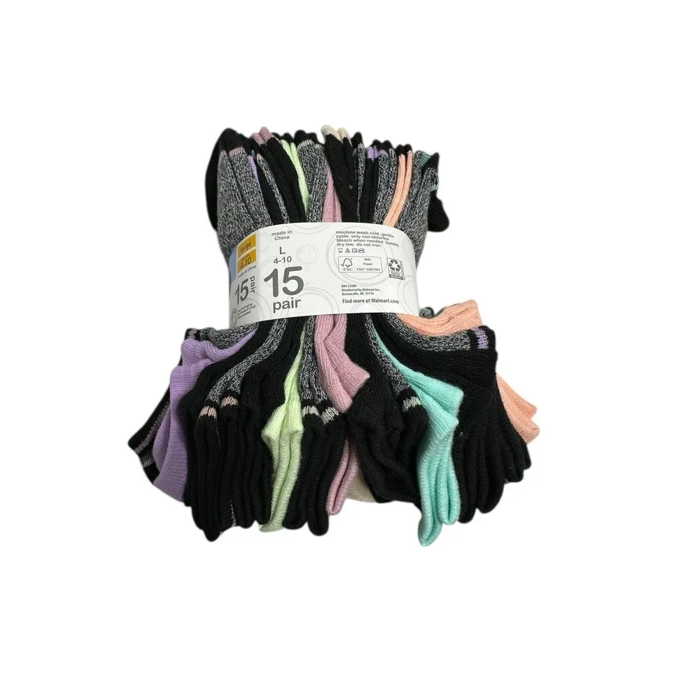 wonder‎ nation girls 15 pairs no show ankle socks size large 4-10
